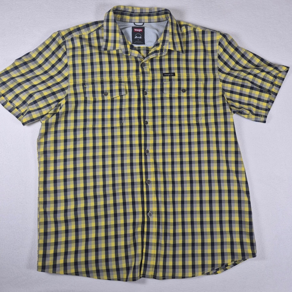 Wrangler Outdoor Mens XL Yellow Plaid Short Sleeve Button Down Shirt 112316651